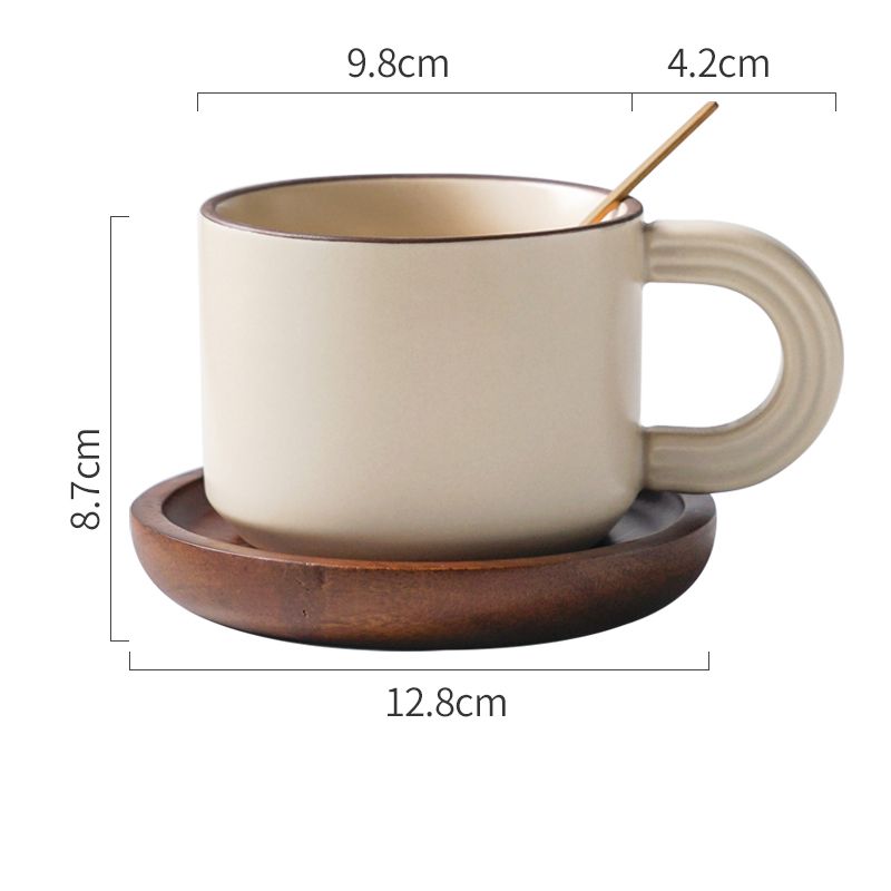 Cốc cà phê tay cầm chữ C 350ml (kèm thìa và đĩa lót D12.8)