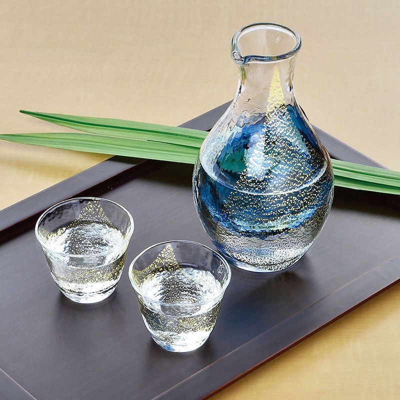 Bộ bình sake thuỷ tinh  Gồm 1 bình 290ml + 2 chén 40ml Hãng Toyo Sasaki